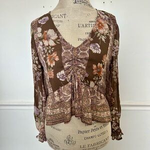 American Eagle Outfitters Brown Floral Peasant Blouse